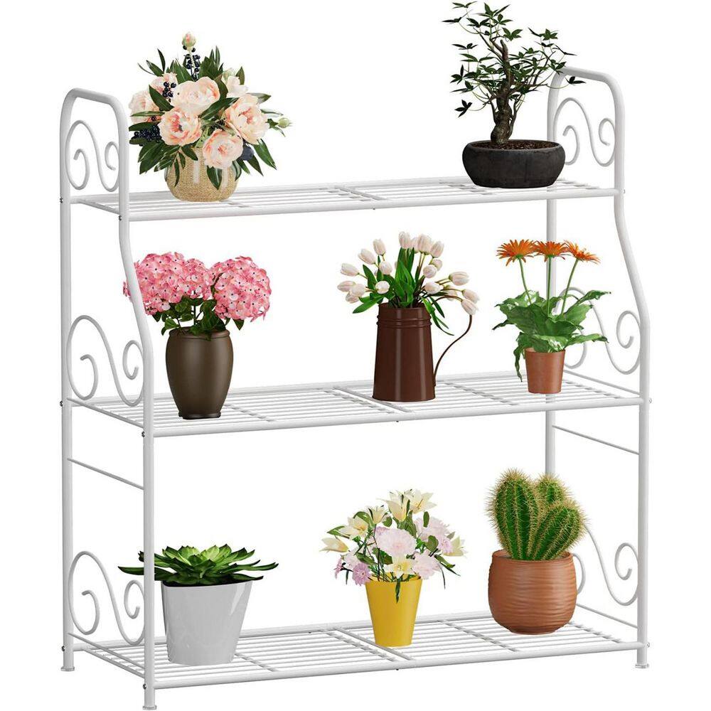 Dyiom Indoor Outdoor White Metal Plant Stand Rack Plant Display Shelf Flower Pot Holder for Garden Patio Balcony (3-Tier) B0B5S4VJY4