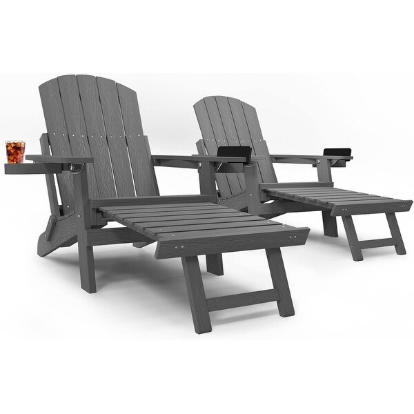 CHERIE Folding Adirondack Chair with Ottoman and 2 CupHolders Set Of 2