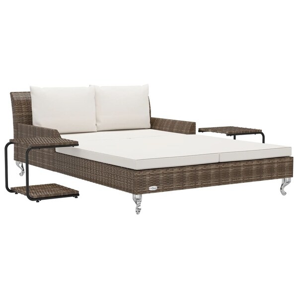 2-Person Patio Sun Bed with Cushions Poly Rattan Brown