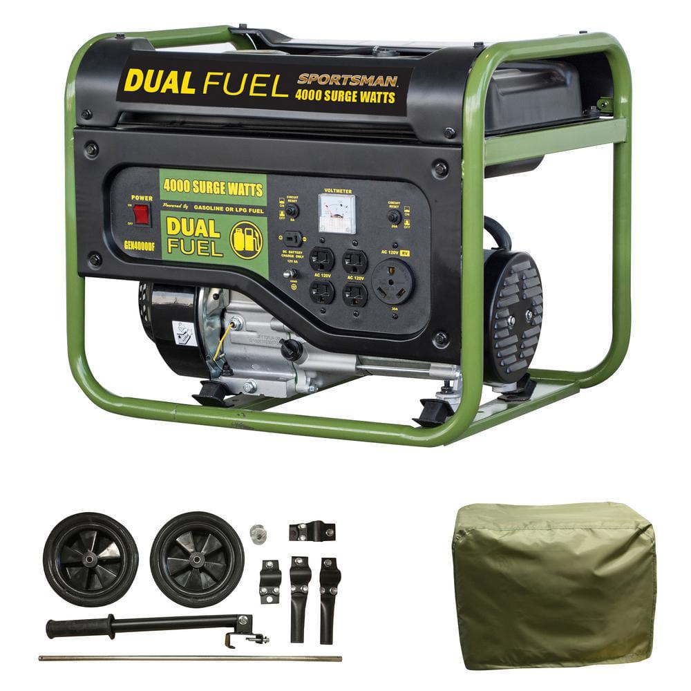 Sportsman 4000Watt3500Watt Recoil Start Dual Fuel Powered Portable Generator with Protective Cover and Wheel Kit