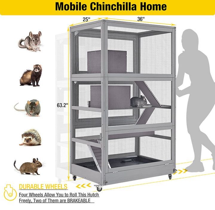 Aivituvin-AIR56 Large Wooden Chinchilla and Ferret Cage， Gray