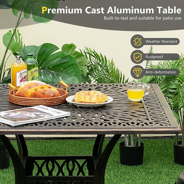 Gymax 35.4'' Patio Square Dining Table Cast Aluminum Umbrella Hole