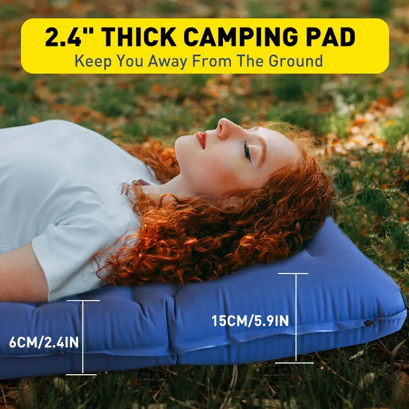 Two person Wide Inflatable Sleeping Pad Self inflating Double camping Mattress  Ultralight Outdoor Twin Air Bed with Pillow