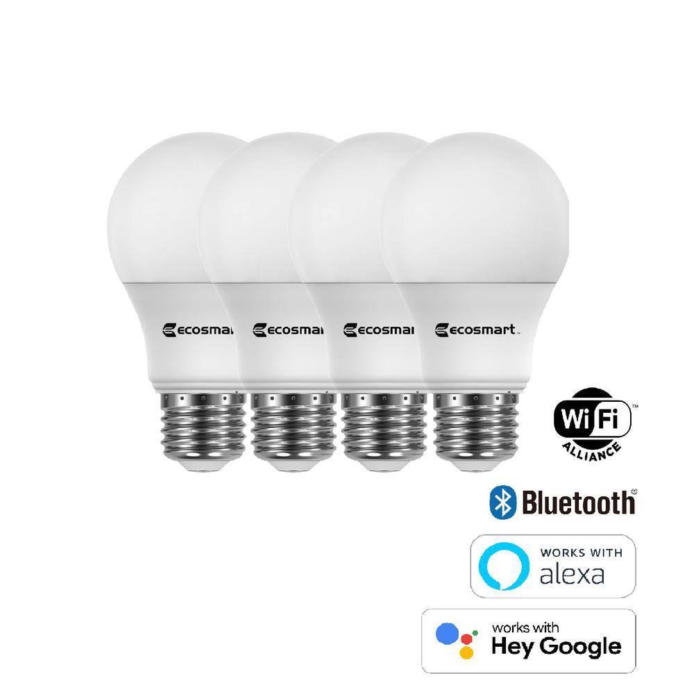 EcoSmart 60-Watt Equivalent Smart Hubspace A19 LED Light Bulb Tunable White (4-Pack) Works with Amazon Alexa and Google Assistant A10A1960WQ1Z01