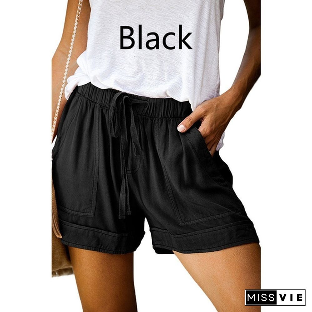 Women Casual Shorts Plain Pure Color Drawstring Elastic Waist Short Pants Beach Lightweight Short Lounge Pants Plus Size Summer Shorts With Pockets Floral Print Camouflage Leopard Print Xs-5Xl