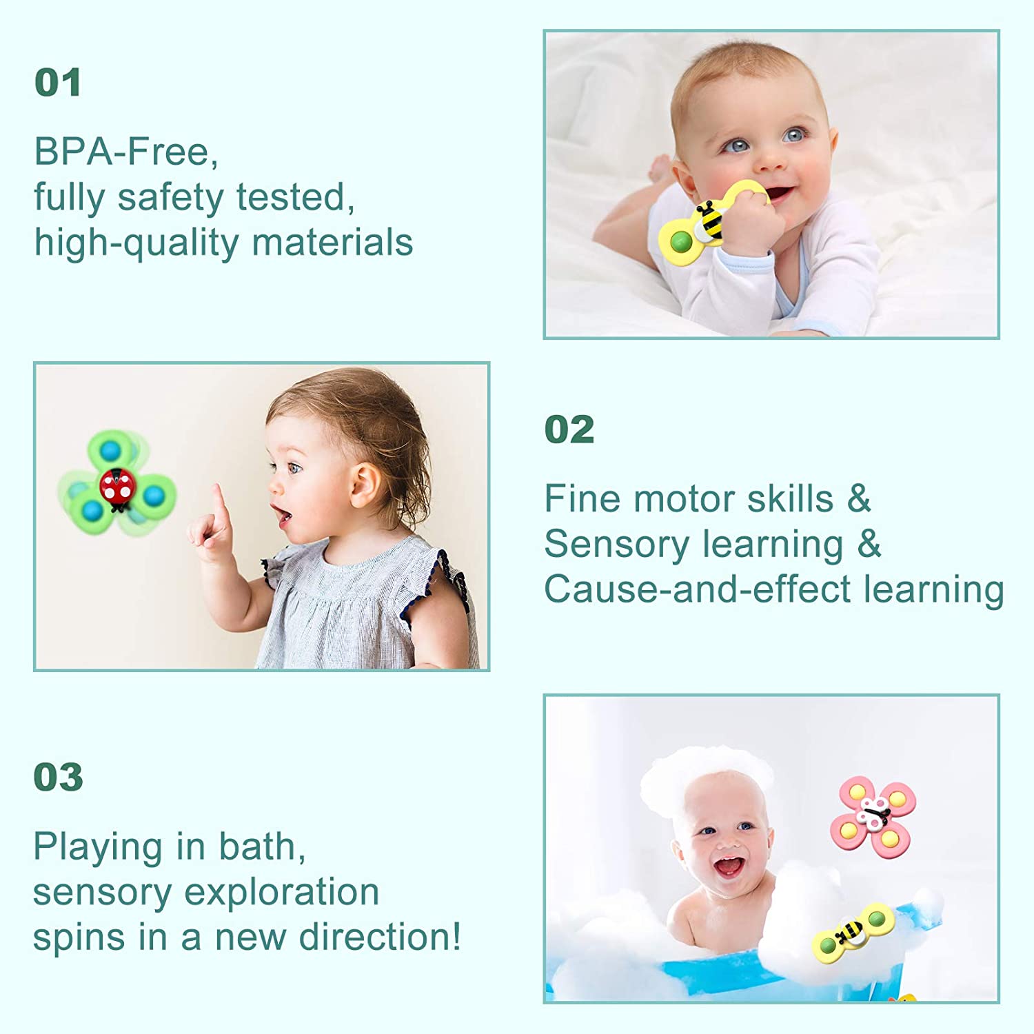 Suction Cup Spinner Toys， Infant Baby Children Toys 6-12-19 Months Baby Rattles Toy， Sensory Toys Bathtub Bath Toys Spinning Toy for Toddler