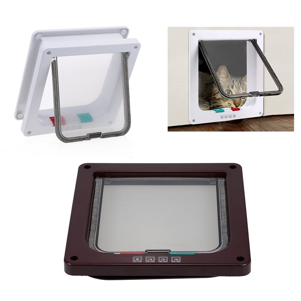 Cat Door Pet Entry Safe Ferromagnetic Pet Flap Door 4 Ways Locking Automatically Close for Kitty Small Dogs