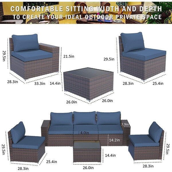 Kullavik Patio Furniture Set Sofa 6Piece Wicker Sectional Sofa Set，Outdoor Furniture Rattan Patio Sofa Conversation Set