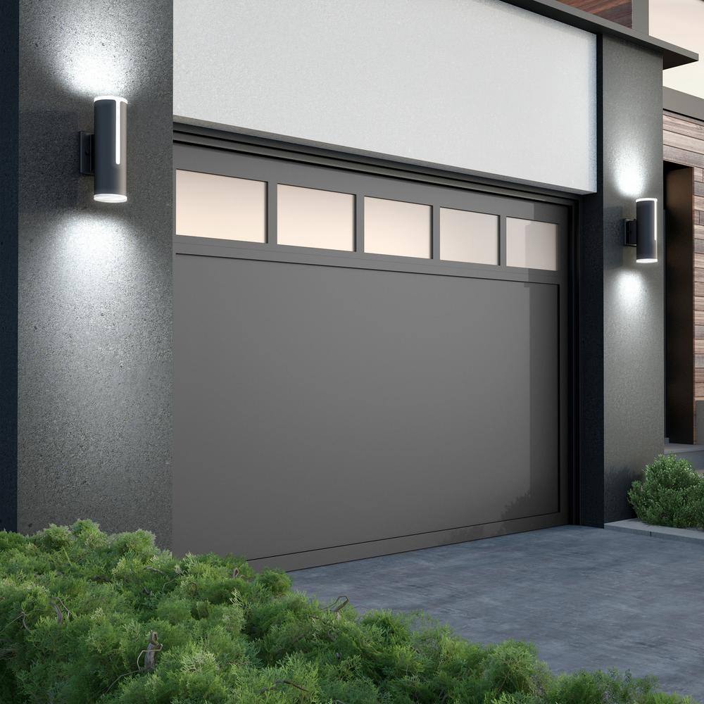 Artika Linea Black Modern Dusk to Dawn Integrated LED Outdoor Hardwired Garage and Porch Light Cylinder Sconce OUT-LIN