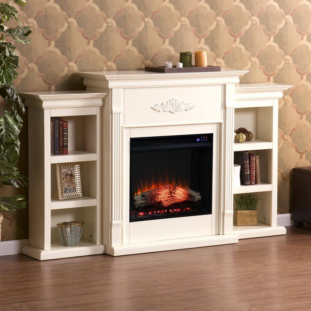 Southern Enterprises Parekah 70.25 in. Touch Panel Electric Fireplace in Ivory HD054131