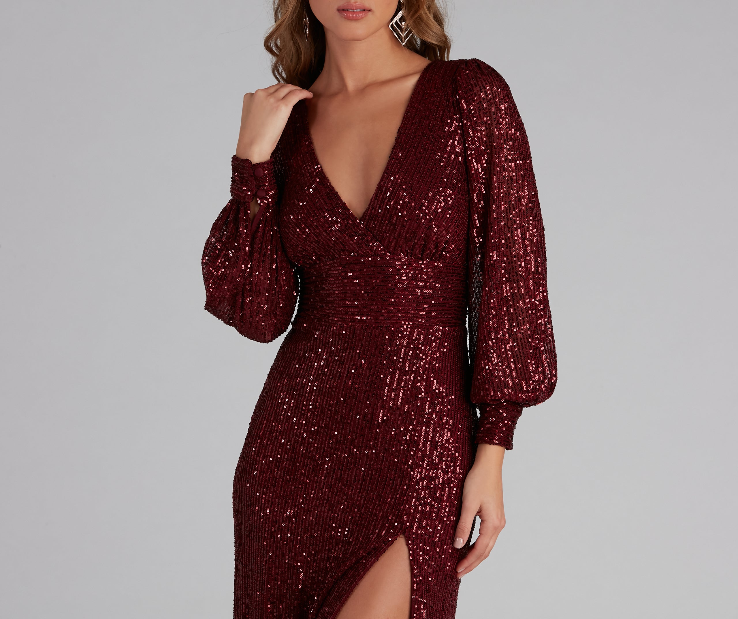 Kaelyn Sequin V-Neck Slit Formal Dress