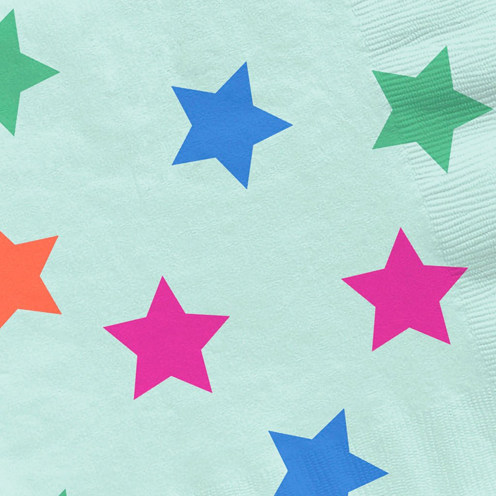 Hallmark  Colorful Stars on Mint Cocktail Napkins, Set of 16