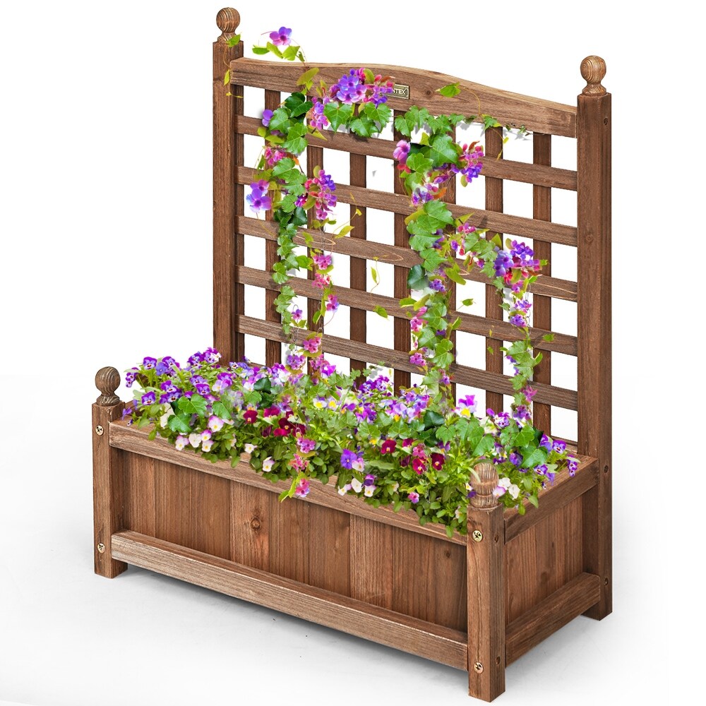 Costway Solid Wood Planter Box with Trellis Weather Resistant Outdoor   25'' (L) X 11'' (W) X 30'' (H)