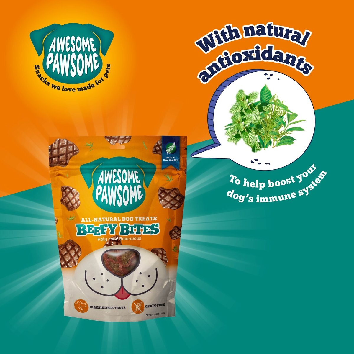 Awesome Pawsome Beefy Bites Dog Treats， 3-oz bag