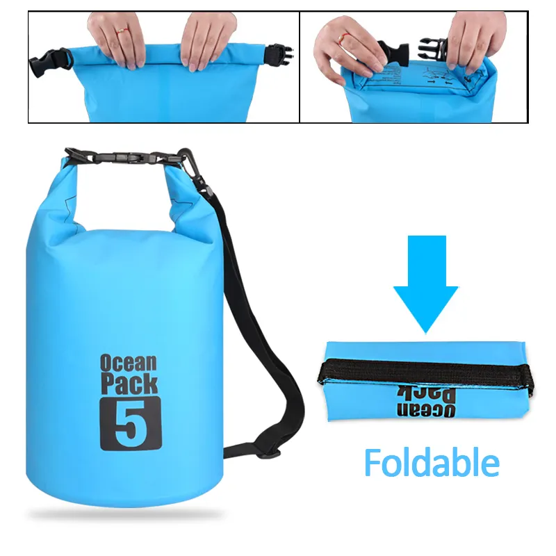 Durable Camping Hiking Boating Ocean Pack Roll Top Bag Backpack Sport Beach Gear 500D Waterproof Dry Bag