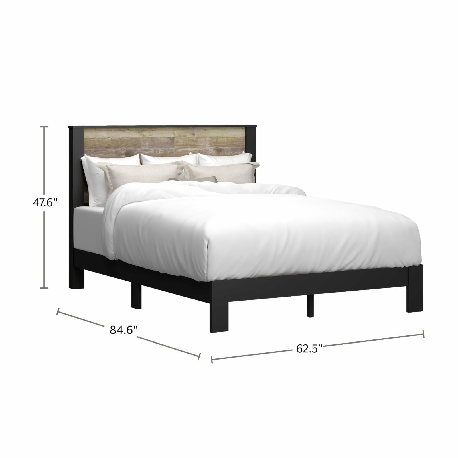 Bezza Panel Queen Platform Bed, Knotty Oak and Black Matte