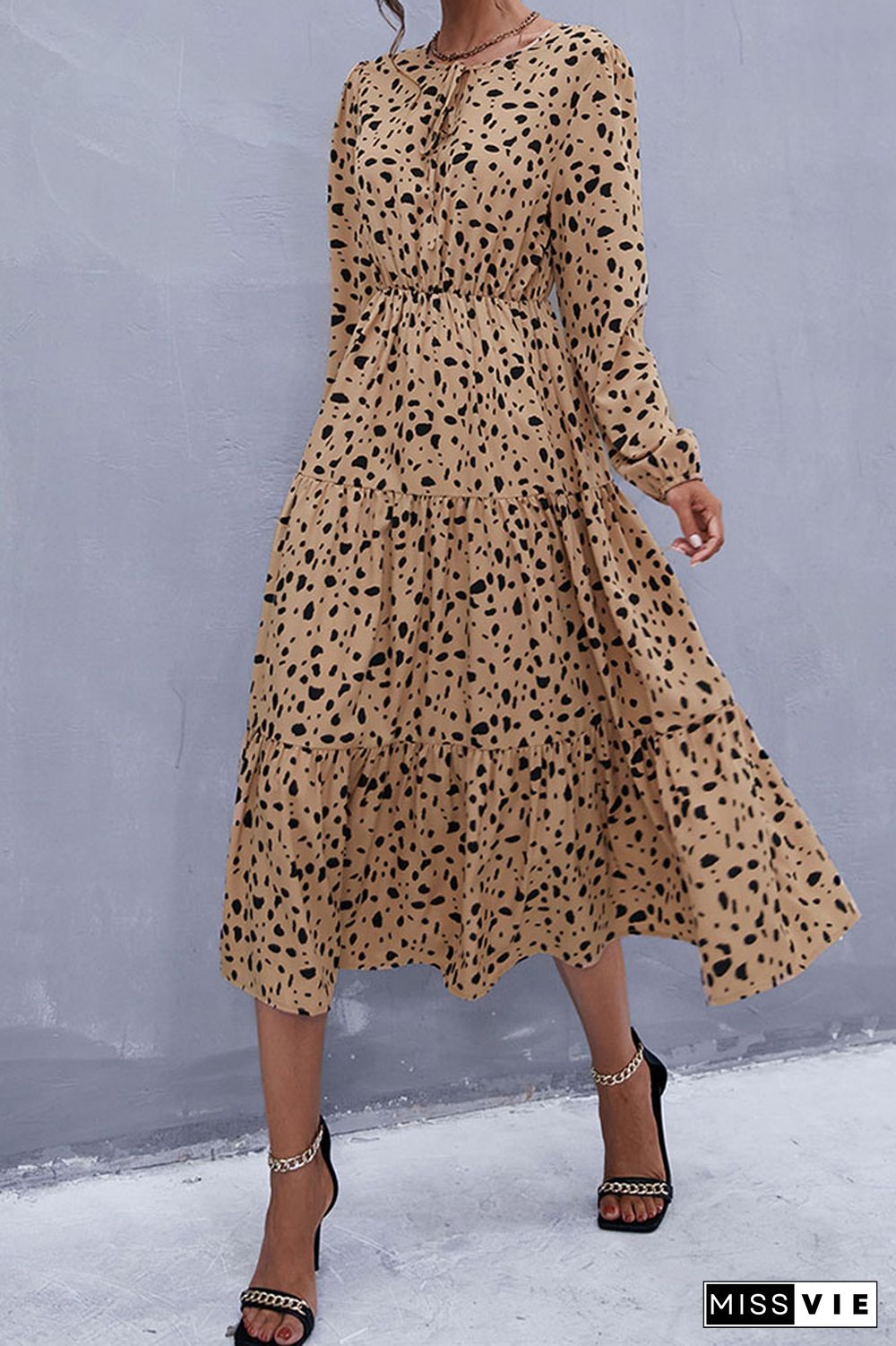 Leopard Print Long Sleeve Dress Wholesale