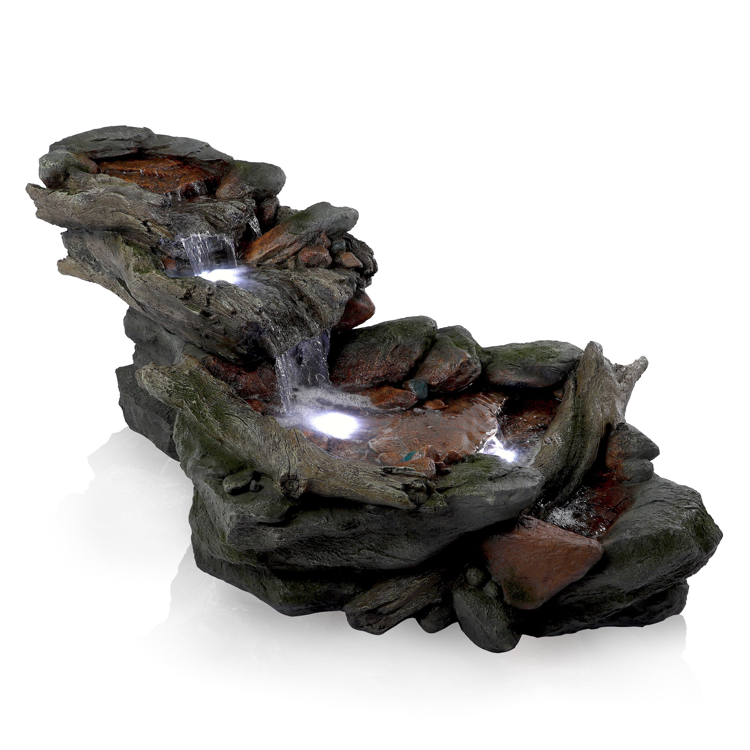 Alpine Corporation Outdoor 3-Tier Rainforest Rock Water Fountain with LED Lights