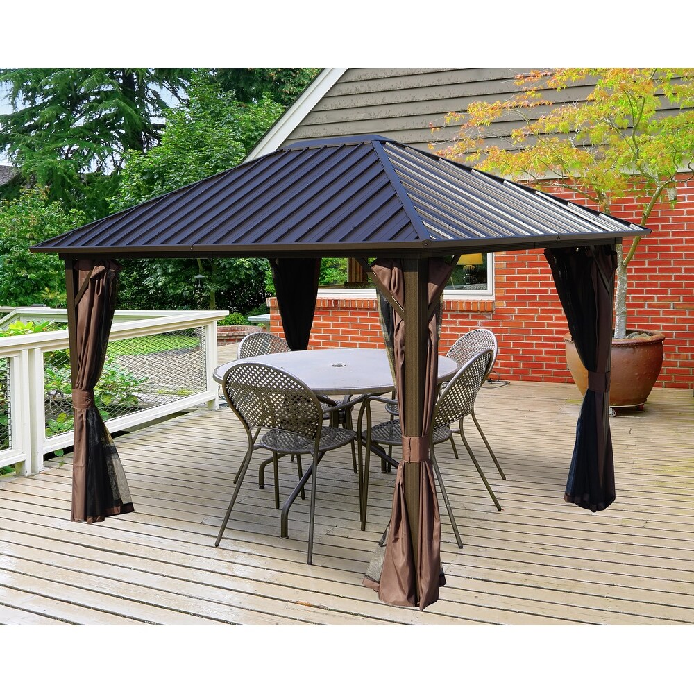 Kozyard Rosana 10'x12' Hardtop Aluminum Permanent Gazebo with 2 Layer Sidewalls