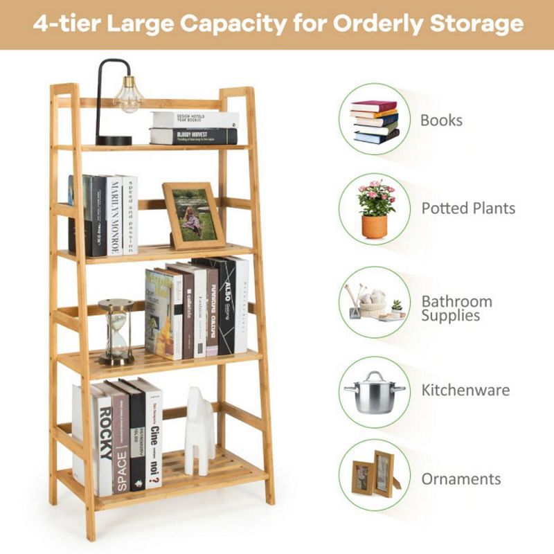 Hivago 4-Tier Bookshelf Ladder Shelf Plant Stand Rack-Natural