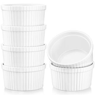 MALACASA Ramekin 6-Piece 3.5 in. Ramekins Ivory White Porcelain Dishes (Set of 6) RAMEKIN.DISH-003