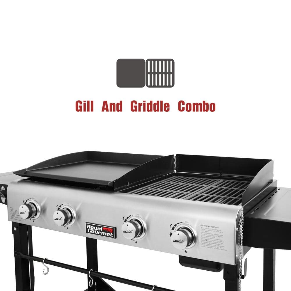 Royal Gourmet 4-Burners Portable Propane Gas Grill and Griddle Combo Grills in Black with Side Tables GD401