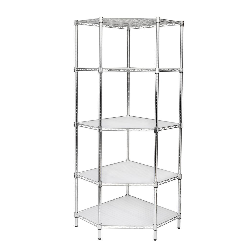 Honey-Can-Do Chrome 5-Tier Corner Metal Wire Shelving Unit (18 in. W x 72 in. H x 27 in. D) SHF-04886