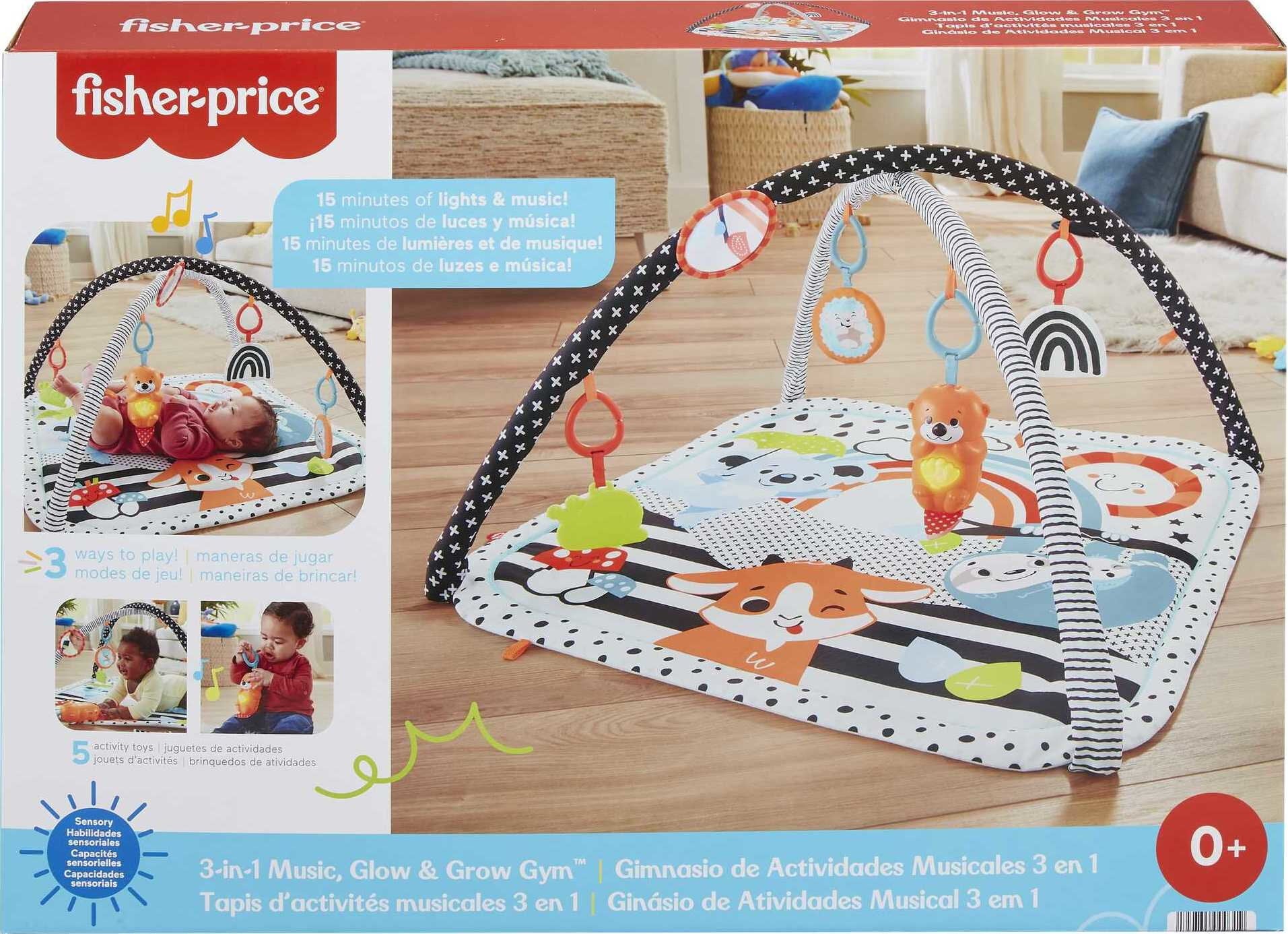 Fisher-Price 3-in-1 Music Glow and Grow Gym Infant Playmat with Lights and Removable Toys