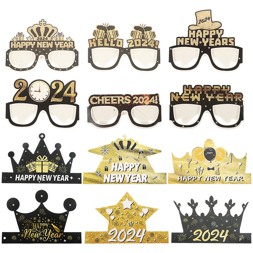 1 Set Of New Year Party Paper Glasses And Hats Props 2024 New Year Themed Paper Eyewear Paper Caps