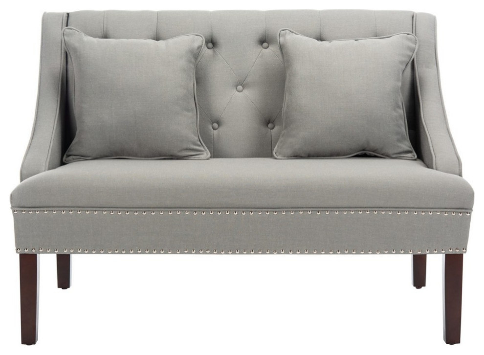 Chloe Linen Settee With Silver Nailheads Gray/Linen/Espresso   Transitional   Loveseats   by V.S.D Furniture  Houzz