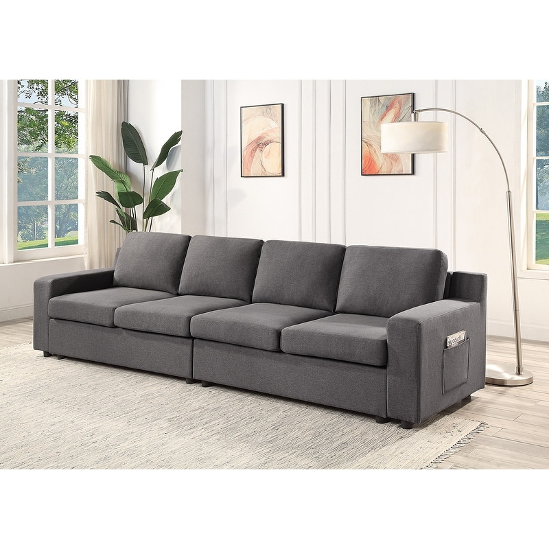 Waylon Gray Linen 4 Seater Sofa with Pockets