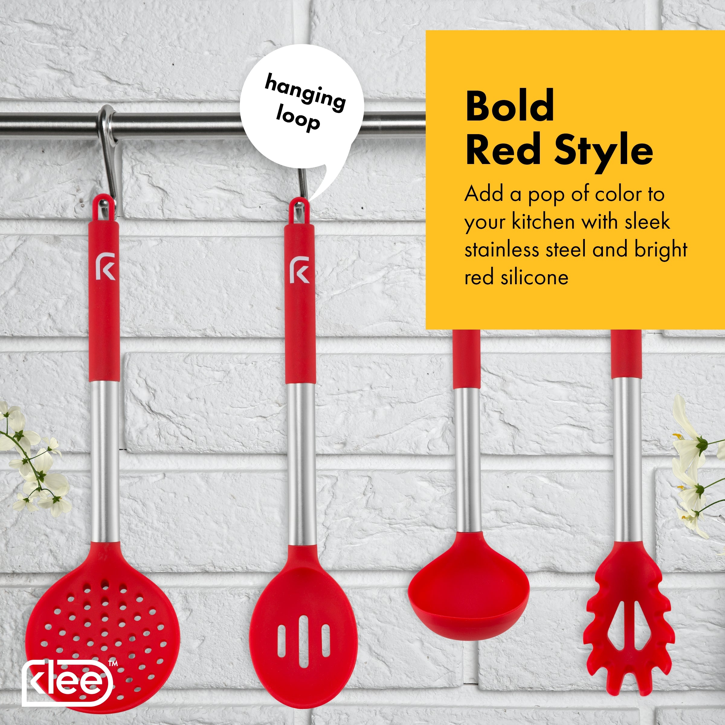 Klee 11-Piece Nonstick Silicone Cooking Utensil Set with Stainless Steel Handles (Red)