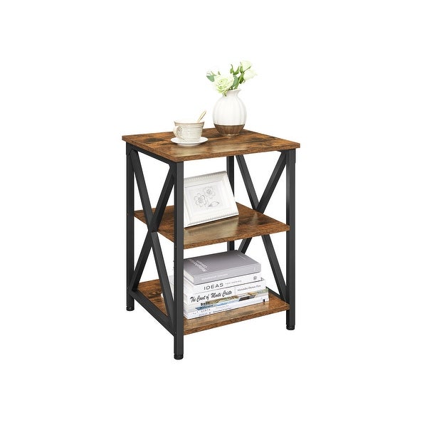 Nightstand， 3-Tier Side Table with Storage Shelf， End Table Steel Frame， for Bedroom， Living Room， Rustic Brown and Black