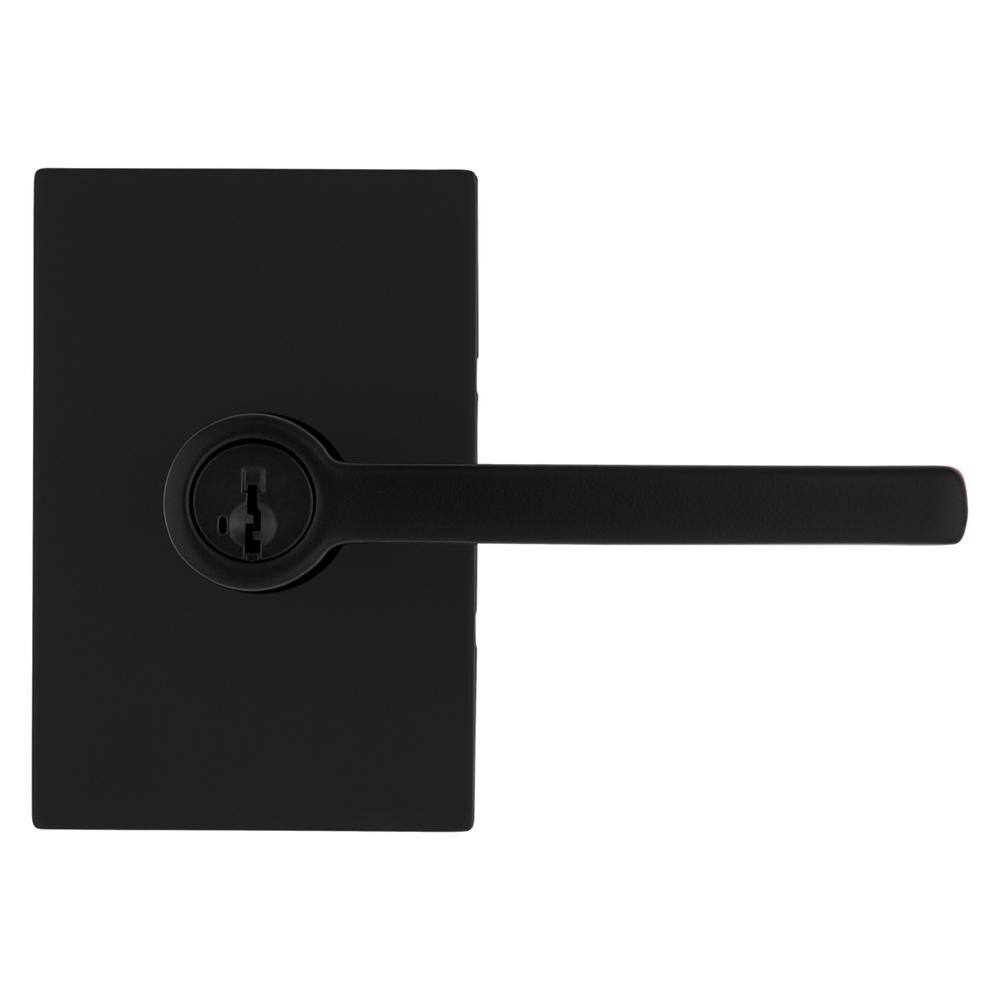 Kwikset Halifax Rectangle Rose Matte Black Keyed Entry Door Lever Featuring SmartKey Technology with Microban 740HFLRCTS514K3