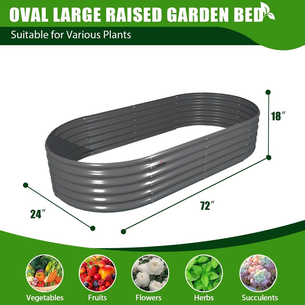 Outdoor 6 ft. x 2 ft. x 1.5 ft. Oval Metal Anti Rust Raised Garden Bed in Gray For Vegetables and Flowers