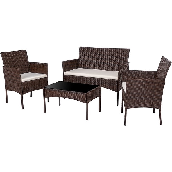 Futzca 4 Pieces Outdoor Patio Furniture Sets Rattan Chair Wicker Set