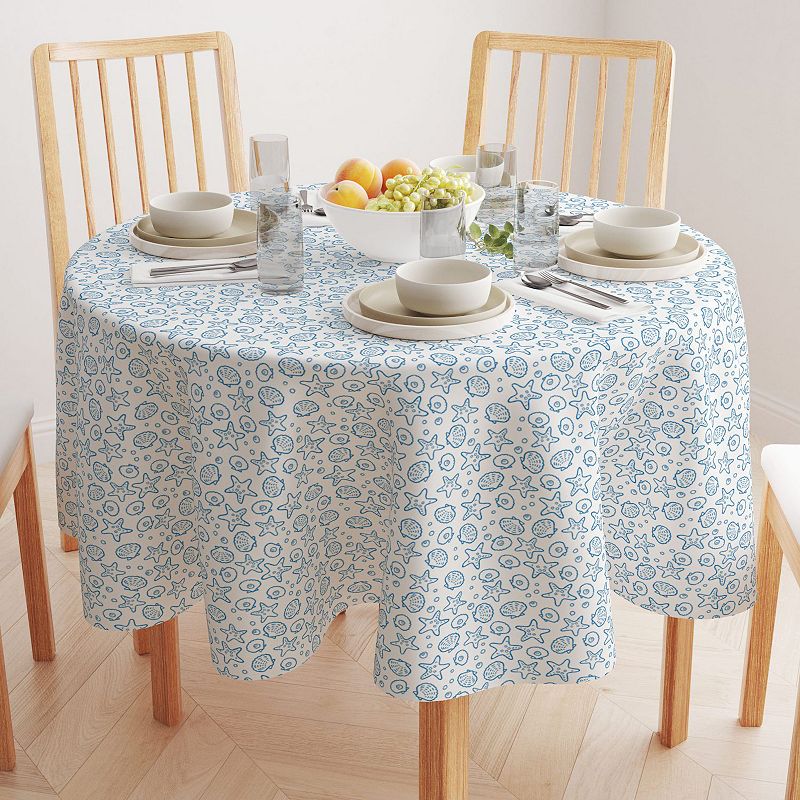 Round Tablecloth， 100% Cotton， 60 Round， Beach Shells