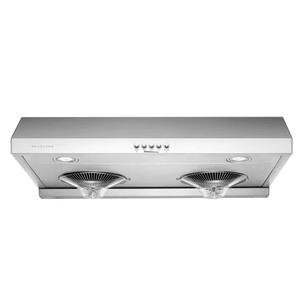 HAUSLANE 30 in x 6 in Ducted Under Cabinet Range Hood with LED Button Control Round Duct in Stainless Steel