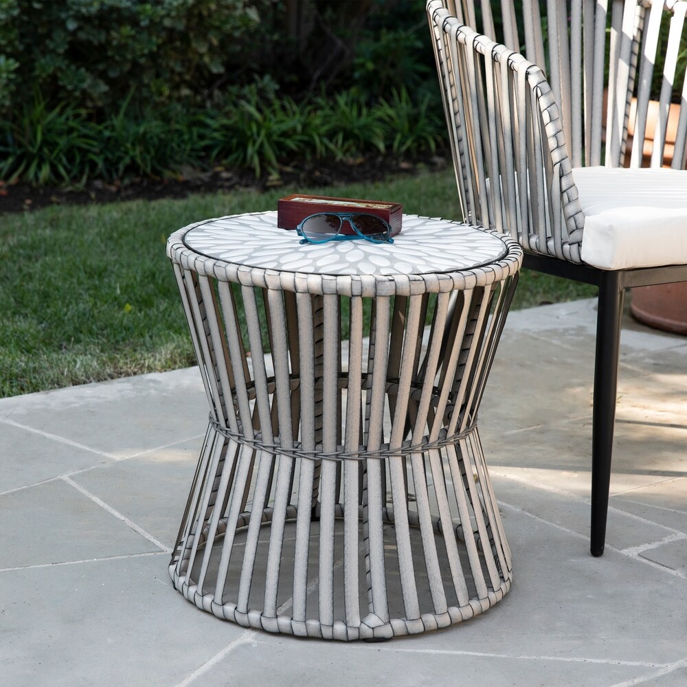 SEI Furniture Millie Weather Resistant Gray Stone Mosaic Tile Side Table