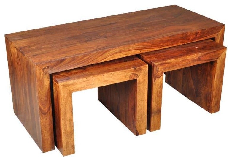 Santa Fe 3 Sided Coffee  ampAccent Tables 3pc Set   Rustic   Coffee Table Sets   by Sierra Living Concepts Inc  Houzz