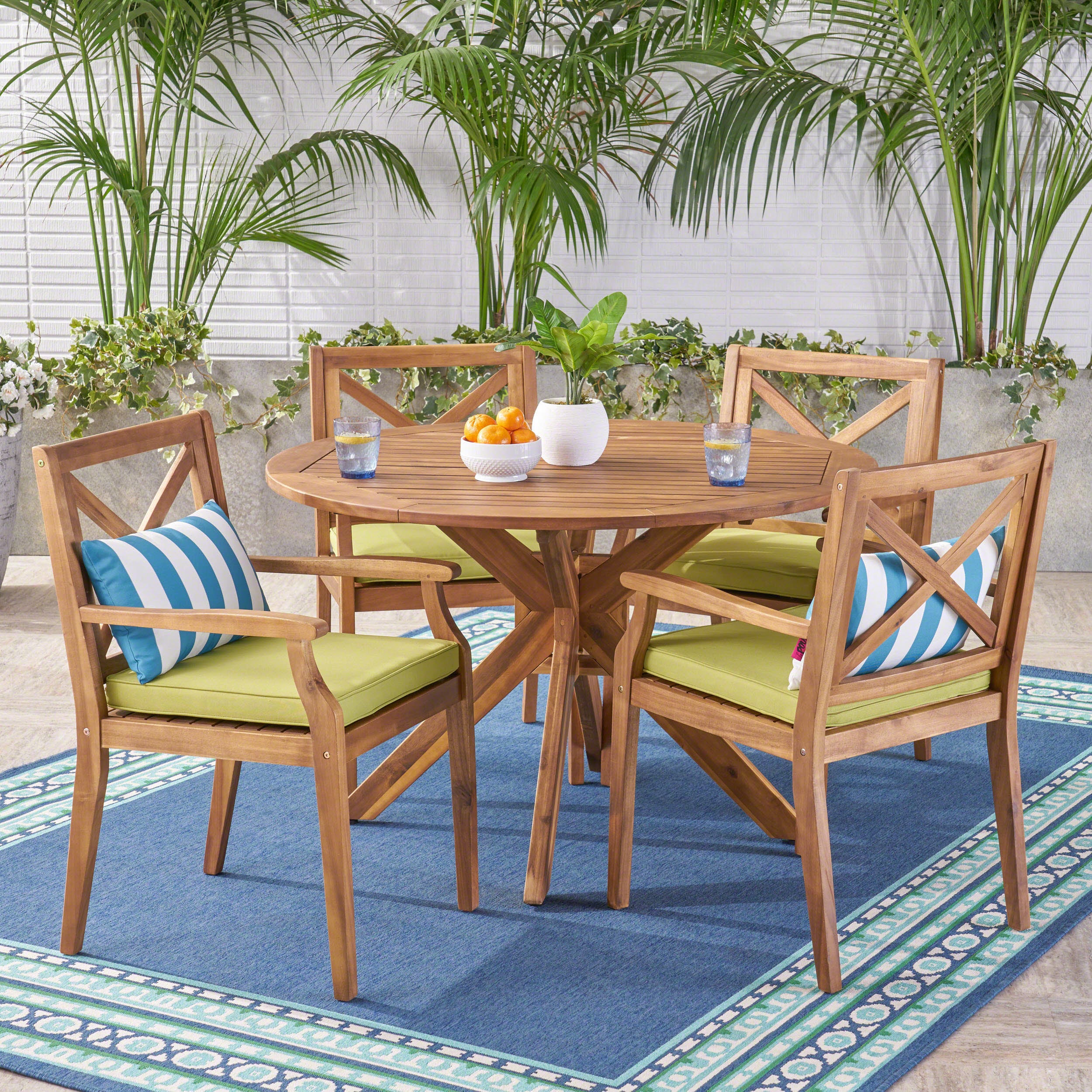 Jordan Outdoor 5 Piece Acacia Wood Dining Set