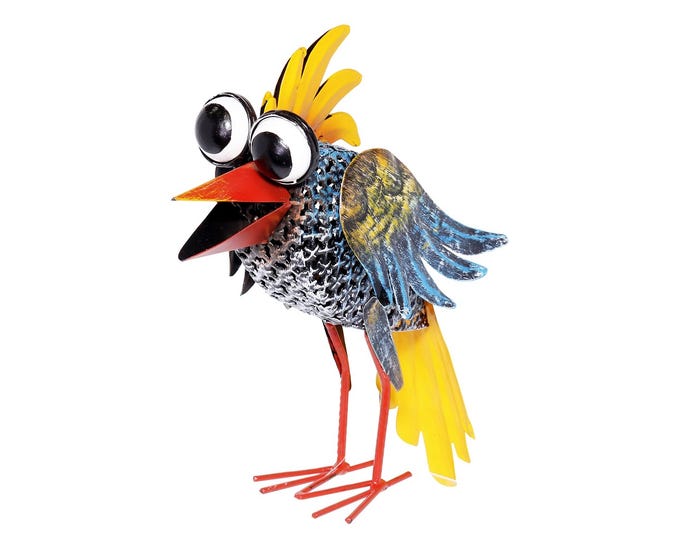 Alpine Metal Wide-Eyed Bird Décor Wit Blue  Yellow Accents - JUM451HH