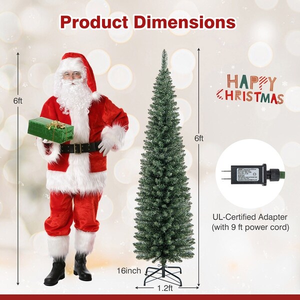 Gymax 5/6/7/8/9 ft PreLit Artificial Christmas Tree Slim Pencil Xmas