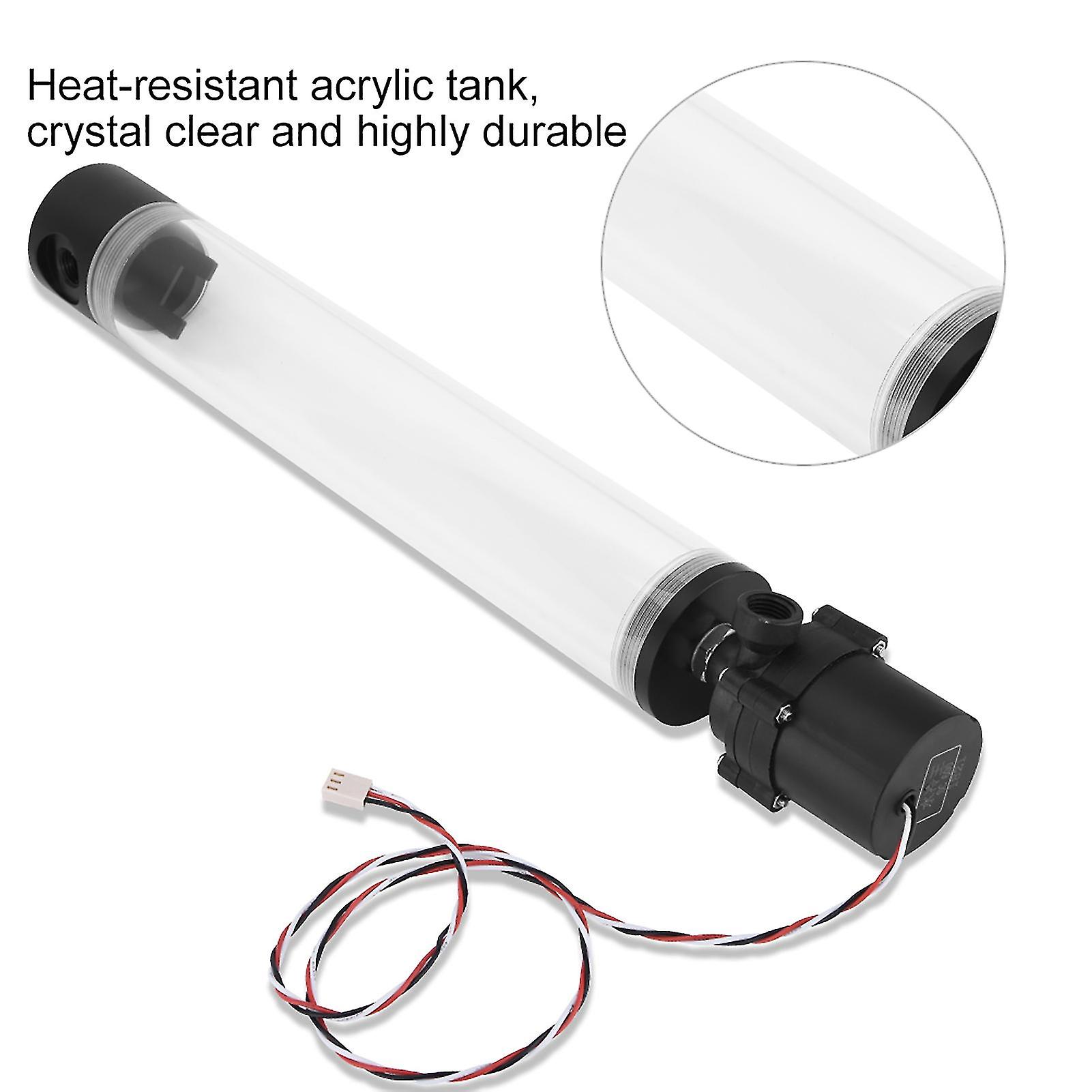 Acrylic Computer DIY Water Cooling Tank Cylinder Reservoir 19W Pump G1/4 300mm