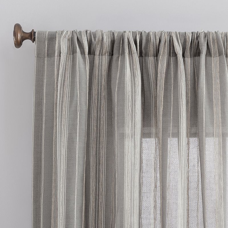 Archaeo Embroidered Stripe Linen Blend Semi-Sheer Rod Pocket Window Curtain