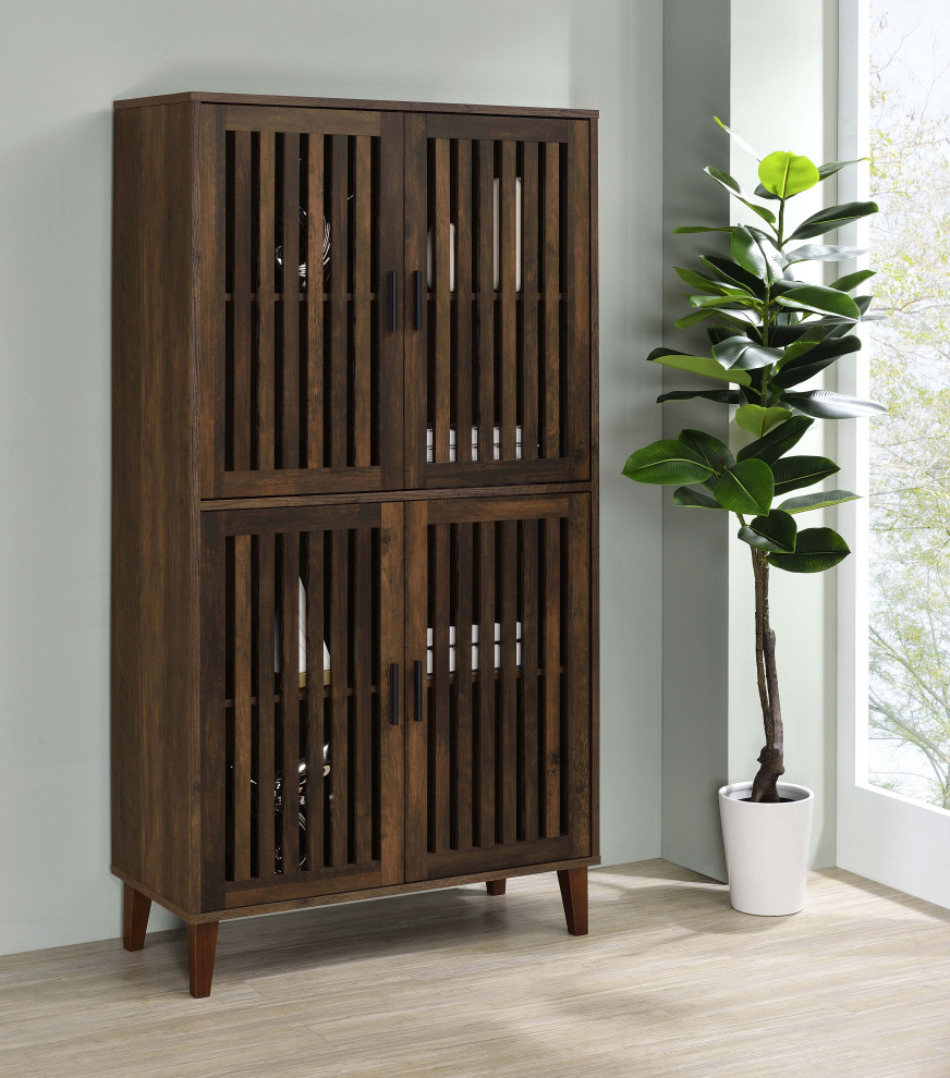 Elouise 4 door Engineered Wood Tall Accent Cabinet Dark Pine   Modern   Accent Chests And Cabinets   by Modon  Houzz