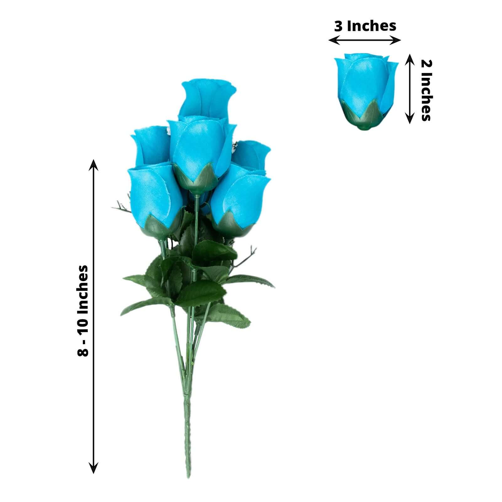 12 Bushes Turquoise Artificial Premium Silk Flower Rose Bud Bouquets