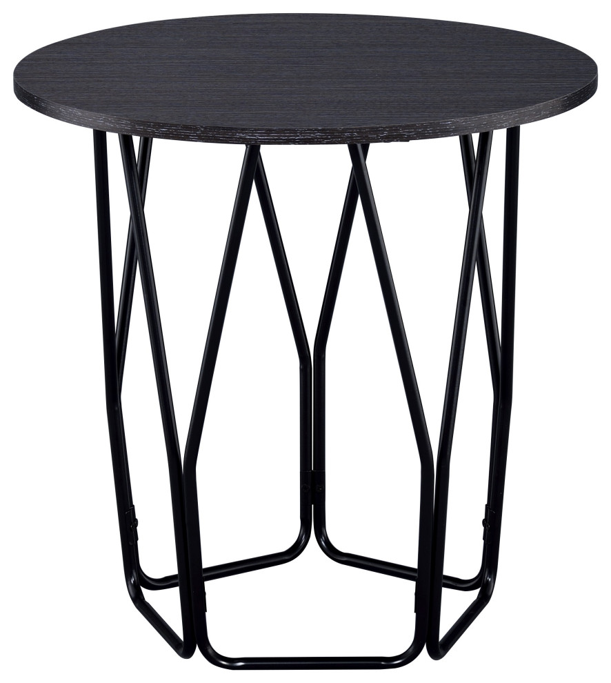 Industrial Style Wooden End Table With Metal Base  Black And Brown   Transitional   Side Tables And End Tables   by VirVentures  Houzz