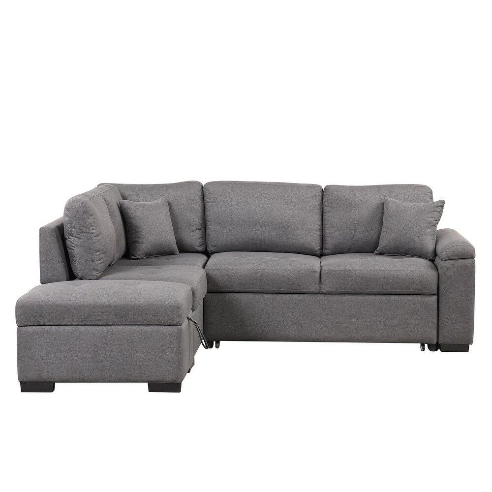 Velvet Sleeper Sectional Sofa with Pull out Bed   Storage  Dark Gray