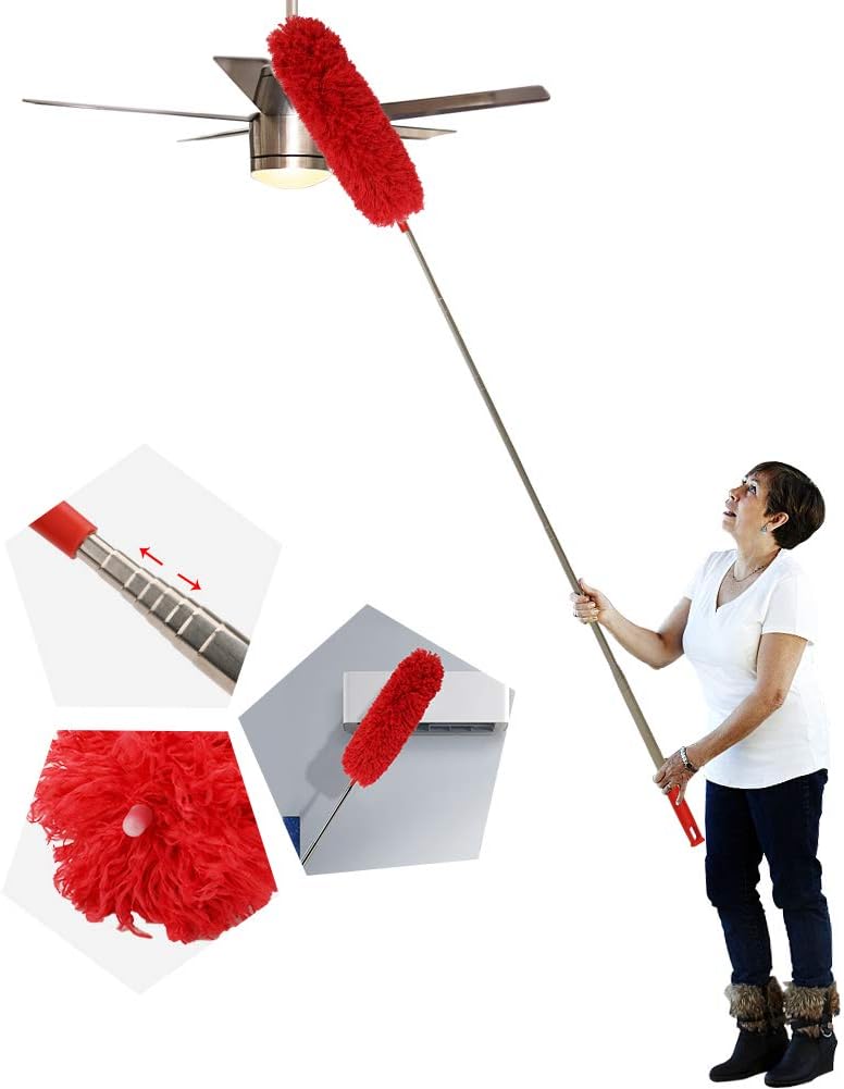 DELUX Microfiber Extendable Feather Duster with 100 inches Extra Long Pole, Bendable Head & Long Handle Dusters for Cleaning Ceiling Fan, High Ceiling, Blinds, Furniture & Cars